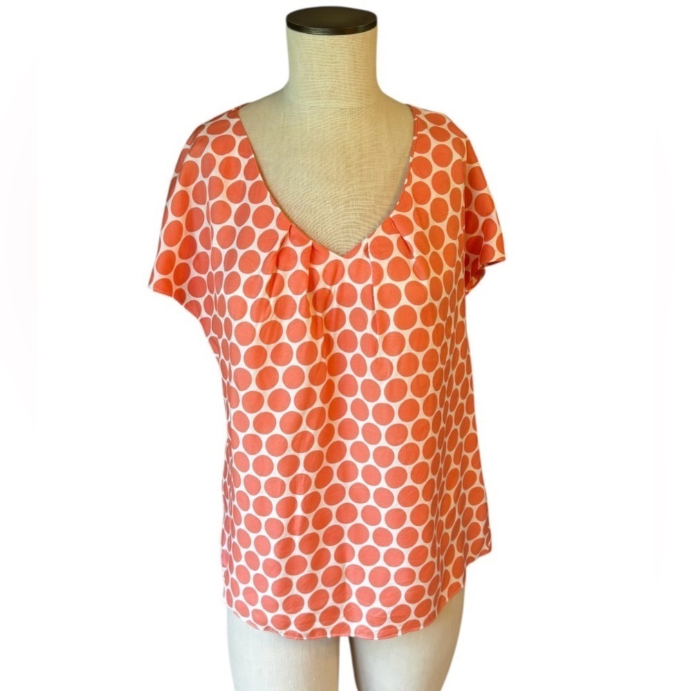 Boden Ravello Silk Blend Peach White Ruched Polka Dot Top Shirt Blouse Size 8